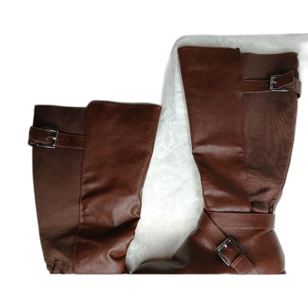 Torrid Knee Riding Boot Brown Buckle Wide Calf Size 7W - Picture 7 of 16